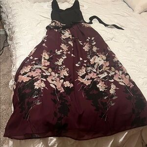 SLNY Black and Purple Floral Maxi Dress
